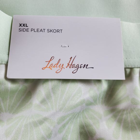 Lady Hagen Womens XXL Pull On Side Pleat Skort Mint Green Seashells Pockets New - Picture 3 of 7